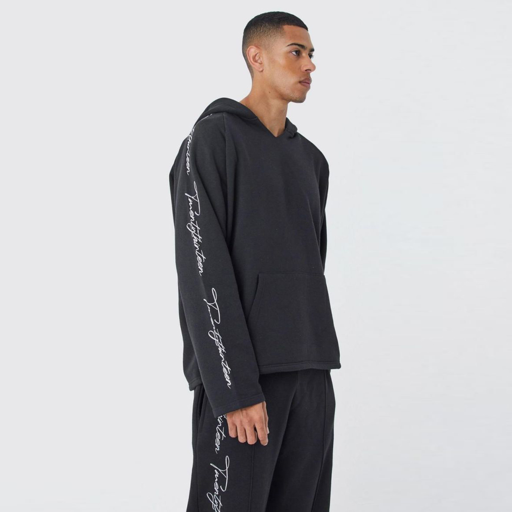 Oversized Raw Edge Script Embroidred Tracksuit