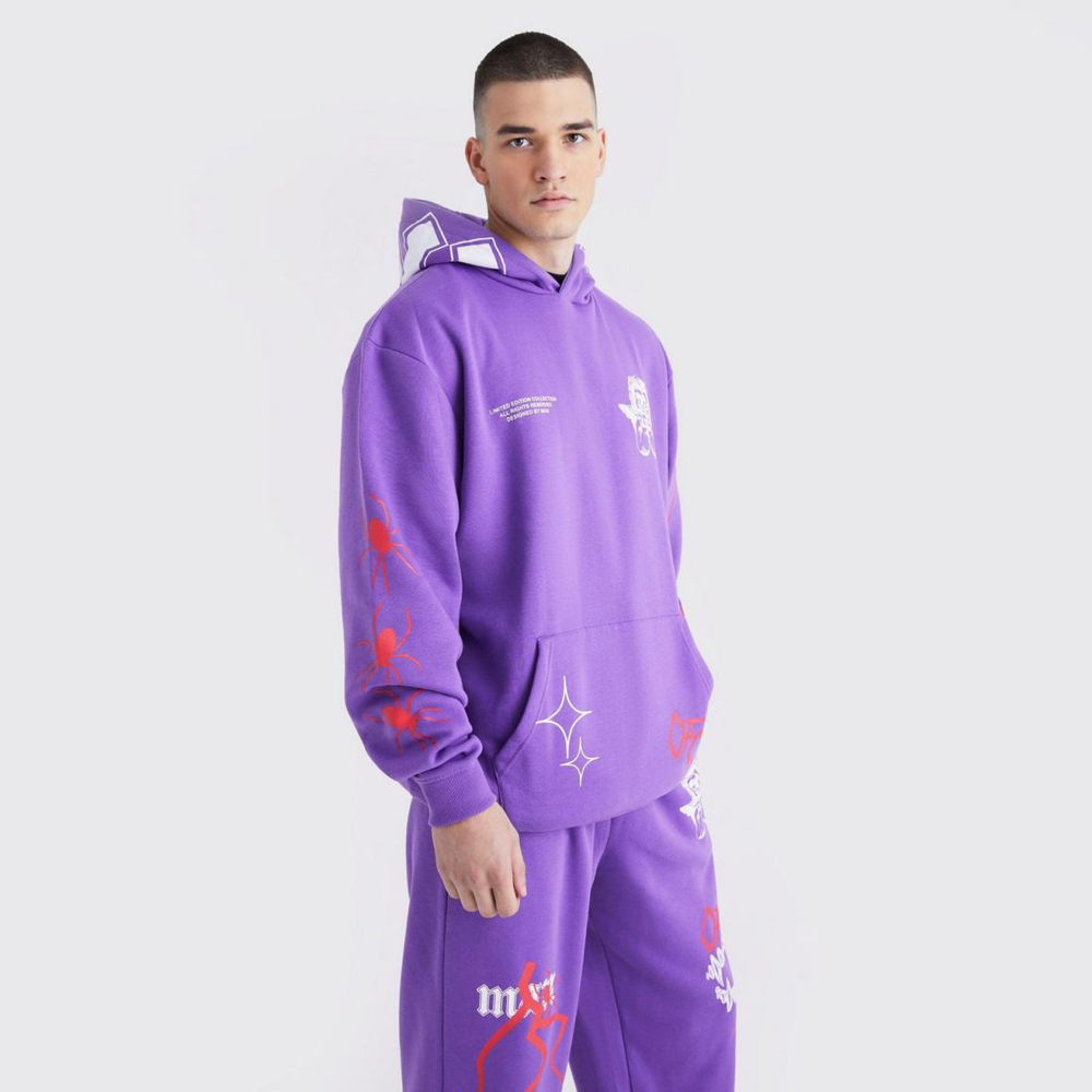 Tall Oversized Embroidred Hooded Tracksuit – Purple