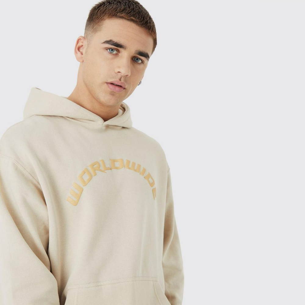 Oversized Puff Print Worldwide Hoodie – Sand