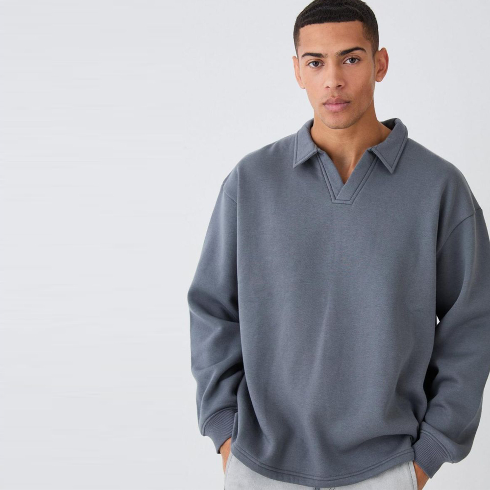 Oversized Revere Sweatshirt Polo – Charcoal