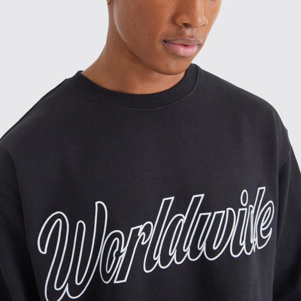 Oversized Worldwide Puff Print Sweatshirt – Black